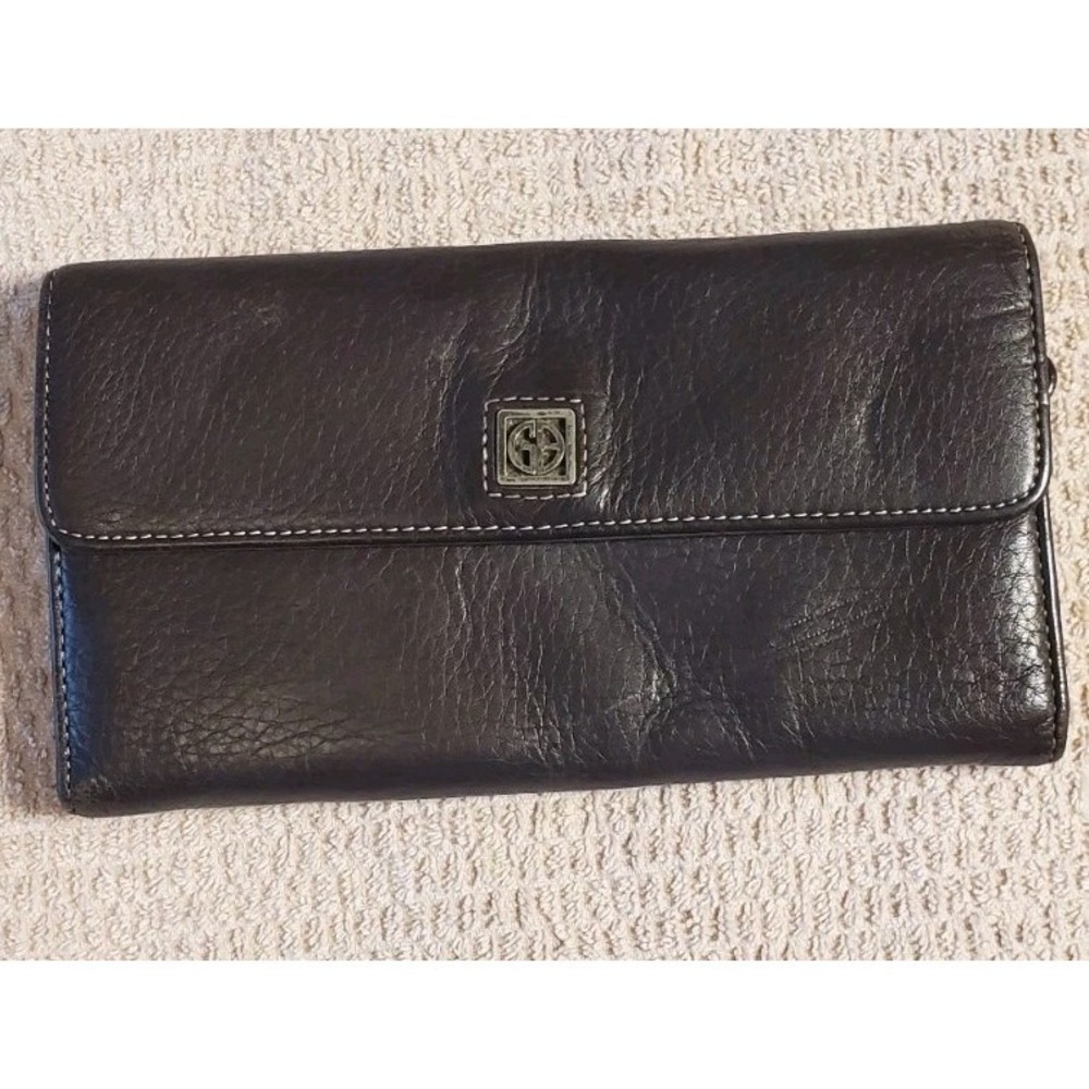 giani bernini Women's leather wallet Trifold Slots Checkbook Soft Pebble Brown